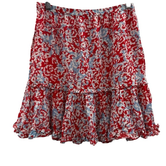 RTR Paloma Blue Alexa 100% Silk Red, White‎ & Blue Floral Tiered Mini Skirt Sz S - Picture 3 of 7
